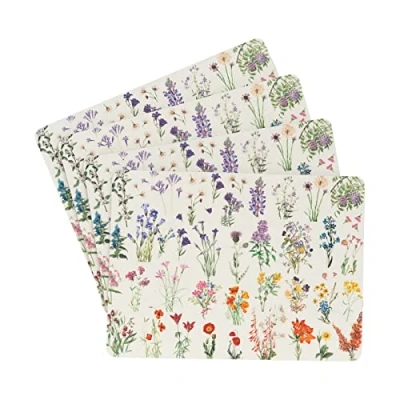 Image of Grupo Erik Botanical Wild Flowers Table Placemats Set Of 4 11 x 8 inches / 28 20 cm Cork Beermat Drip Mat Outdoor Creative Tops