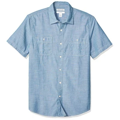 Image of Amazon Essentials Men&#039;s Regular Fit Short Sleeve Poplin Shirt, Medium Blue, XXL