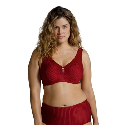 Image of Ulla Popken Women&#039;s Relief Bra, Without Underwire, Rhinestone Pendant, Cup C G, DarkRed, 56G