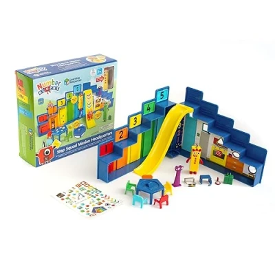 Image of Learning Resources Numberblocks Step Squad Mission Headquarters Deluxe Playset for Ages 3+, Includes Collectible Three Figure, Surprise Hidden Spy Features &amp; Sticker Sheet