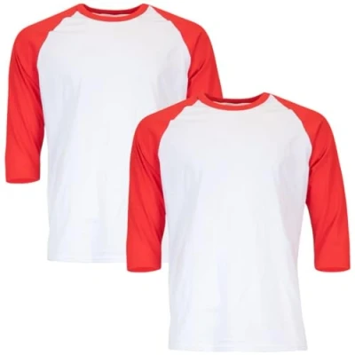 Image of Gildan Men&#039;s Heavy Cotton 3/4 Raglan T Shirt, Style G5700, 2 Pack, White/Red, Medium (Pack of 2)