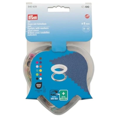 Image of Prym 542620 Eyelets with Washers Colourful in Heart Box 8 mm Compatible Vario Creative Tool