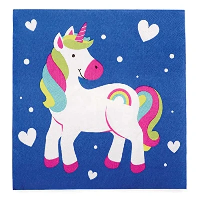 Image of Baker Ross FC974 Rainbow Unicorn Party Napkins Pack of 20 Napkins, Kids Paper Disposable Birthday Tableware,