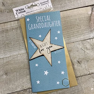 Image of WHITE COTTON CARDS MONEY WALLET GRANDDAUGHTER BIG MINT STAR GIFT FOR YOU (WBW198 GD)