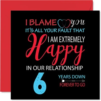 Image of Funny Candy Anniversary Card for Husband Wife Your Fault I&#039;m Extremely Happy 6th Wedding Partner, 145mm x Greeting Cards Sixth Anniversaries