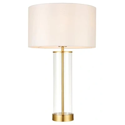 Image of National Lighting Aurora Modern Brushed Gold Touch Dimmable Sensitive Control Bedside Table Lamp with White Fabric Shade and Clear Glass Base