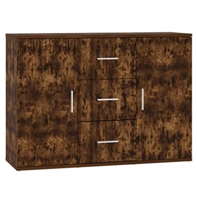 Image of vidaXL Engineered Wood Sideboard in Smoked Oak Finish Modern Minimalist Design with Ample Storage for Living Room or Bedroom