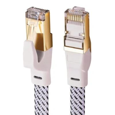 Image of ULTRICS Cat 8 Ethernet Cable 5M, High Speed 40Gbps 2000MHz Braided Flat Network Cable, RJ45 STP Shielded LAN CAT8 Internet Compatible with PC Laptop PS5, Xbox, Modem, Router, Switch, TV