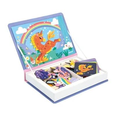 Image of Janod Magnéti&#039;Book Unicorns 44 Magnet Educational Game with 10 Model Cards Children’s FSC Cardboard Toy Develops Dexterity and Imagination 3 years +