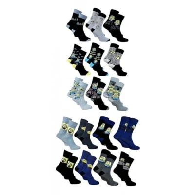 Image of OZABI Despicable Me Men&#039;s Cotton Socks Assorted Photo Models Depending on Arrivals Multicoloured, Pack of 12 Pairs, 43 46