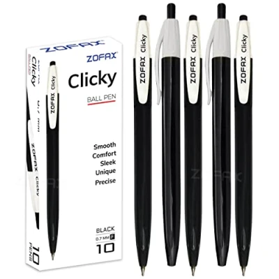 Image of ZOFAX Clicky 50 x 0.7mm BLACK Retractable Fine Ballpoint Pens Comfort Grip Smooth Writing Business Hospital School Office Ideal