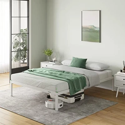 Image of Novilla 30.5 cm Metal Super King Bed Frame, 6FT Platform Noise cancelling Design, Engineered Wood Slat Support, Solid Support Leg, Easy Assembly, Underbed Storage Space, 180x200 cm, White