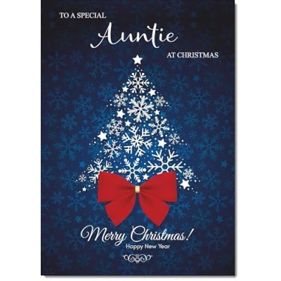 Image of doodlecards Auntie Christmas Card Blue Abstract Tree Large A4 Size for with Plain Envelope