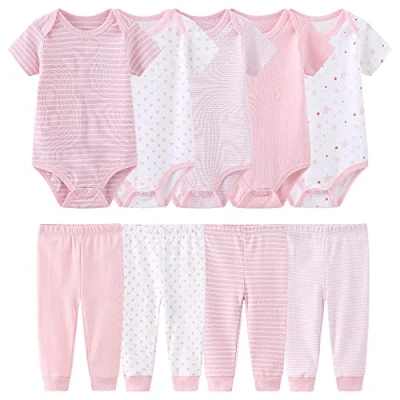 Image of Chamie Newborn Baby Bodysuit Short sleeved One piece Pants vests 5 Pcs with Trousers 4 Pure Cotton Suitable for Boys and Girls 0 12M