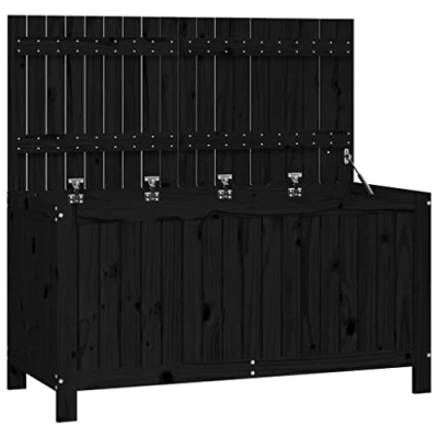 Image of vidaXL Black Garden Storage Box Solid Pine Wood Construction, Hydraulic Gas Lift Lid, Ample Space, Easy Assembly, Ideal for Outdoor Use