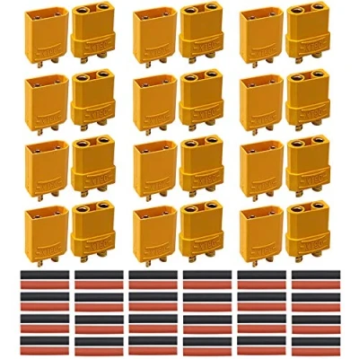 Image of QitinDasen 24Pcs Premium XT90 Bullet Connector, 12 Pair Male Female Battery Gold Plated Connector Power Plug with Heat Shrink Tube, for RC Lipo