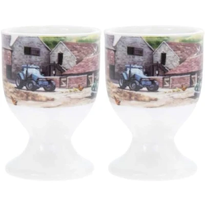 Image of Set of 2 Farmyard Country Side Life Home Kitchen Breakfast Fresh Boiled Egg Cup