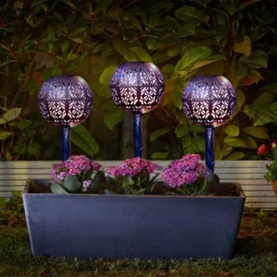 Image of Garden Mile 3pc Luxorb Solar Path Lights Outdoor Filigree Silhouette Powered Waterproof All Season Long Driveway Light Pathway Lighting Ideal for Flowerbeds Borders Planters