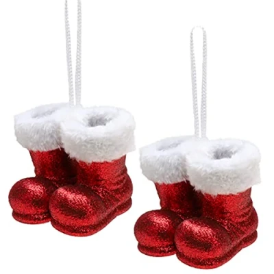 Image of Christmas Concepts® Pack of 210cm Glitter Hanging Santa Boots With White Fur Trim Tree Trims/Baubles (Red)