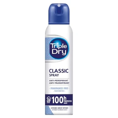 Image of Triple Dry Original Anti Perspirant Spray 150ml Unfragrance Free Clinically Proven Unisex 100 Hour Protection Against Excessive Sweating Fights Odour Active Formula