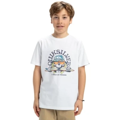 Image of Quiksilver Skull Feast Unisex Print Tshirt for kids, Size: 8y, White