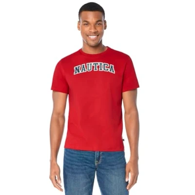 Image of Nautica Men&#039;s Short Sleeve 100% Cotton Nautical Series Graphic Tee T Shirt, Red/Red, Medium