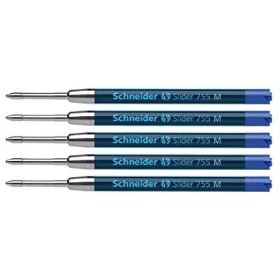 Image of Schneider 175603 Slider 755 Refill (ViscoGlide Technology, Indelible, MMedium) Blue (Pack of 5, Middle Line, Blue)