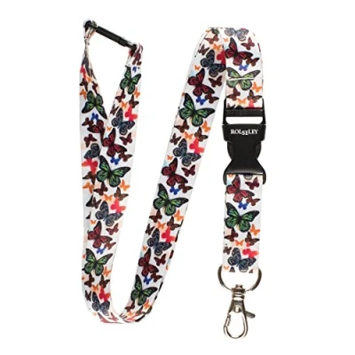 Image of Rolseley Lanyard Neck Strap with Pattern for id Badge Holder Metal Clip (Colour Butterflies)