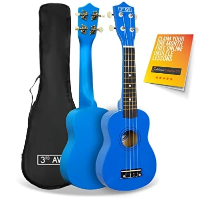 Image of 3rd Avenue Soprano Ukulele Beginner 21 Inch 4 Nylon Strings with FREE Uke Bag Blue 1 Month Online Lessons