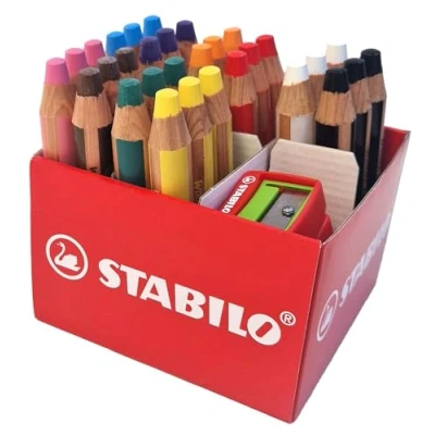 Image of Multi Talented Pencil STABILO woody 3 in 1 Classpack of 30 Assorted Colours with 2 x Sharpeners