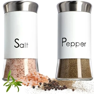 Image of KADAX Salt and Pepper Shakers 150 ml, Stainless Steel Glass Spice Dispensers with Airtight Lids, Refillable Condiment Set for Kitchen (White)