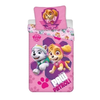 Image of Aymax Paw Patrol Pink Single Bedding Set, Reversible Duvet Cover 140 x 200 cm + Pillowcase 65 cm, Polycotton
