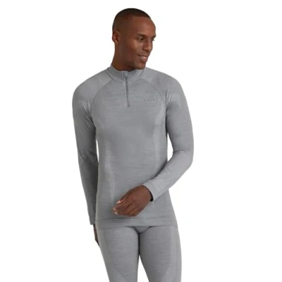Image of FALKE Men&#039;s Wool Tech High Zip Neck M L/S SH Functional Yarn Quick Dry 1 Piece Base Layer Top, Grey (Grey Heather 3757), S