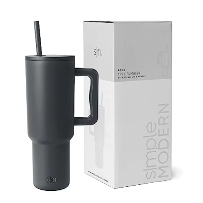 Image of Simple Modern Tumbler 40 oz with Handle and Straw Insulated Stainless Steel Water Bottle Iced Coffee Cup Travel Mug Gifts for Women &amp; Men Trek 1180ml Graphite
