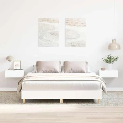 Image of vidaXL bed frame white engineered wood 140x200 cm double base modern slatted support bedroom furniture