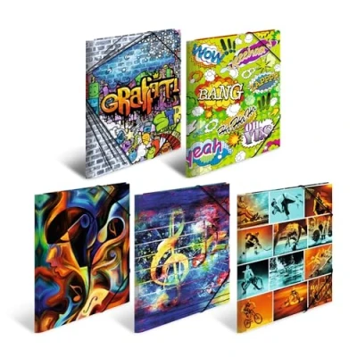 Image of HERMA Collector&#039;s Folders A3 Design Set, Pack of 10, Children&#039;s Plastic Corner Folder with Art Motif, Elastic Band, Inner Flaps and Print for Boys Girls
