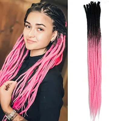 Image of Thin 0.6cm Synthetic Dreadlock Extensions Handmade 24Inch 20 Strands Crochet Hair Long Braids Hip Hop Style Soft Dreads