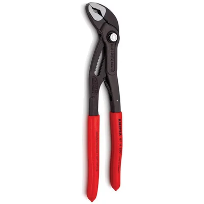 Image of Knipex Cobra® High Tech Water Pump Pliers grey atramentized, with non slip plastic coating 250 mm (self service card/blister) 87 01 SB