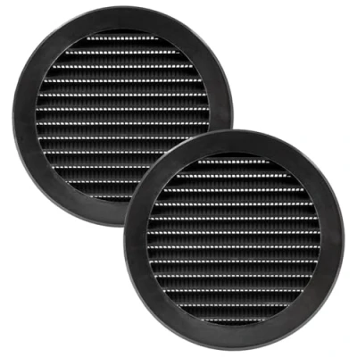 Image of Vent Systems 125 mm / 5&quot; Inch Round Soffit Cover Pack of 2 Black Louvered Plastic Grill Grille with Screen Mesh HVAC, Ducting, Pipe Air Supply Vents for Bathroom, Kitchen