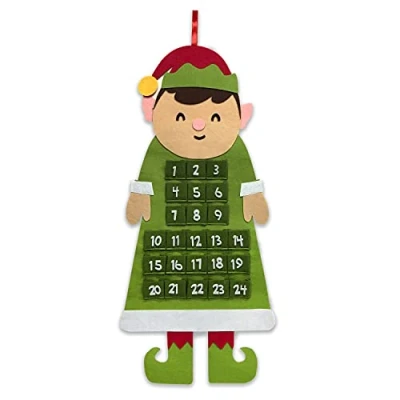 Image of Large Felt Christmas Advent Calendar With Pockets Hanging Decoration (Choose Design) (Felt Elf)