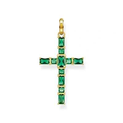 Image of Thomas Sabo Women Pendant Cross Green Stones Gold 925 Sterling Silver, 18K Yellow Plating PE939 472 6