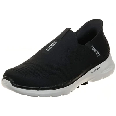 Image of Skechers Men&#039;s Gowalk 6 Slip ins Athletic on Walking Shoes Casual Sneakers with Memory Foam, Black/White, 7 UK X Wide