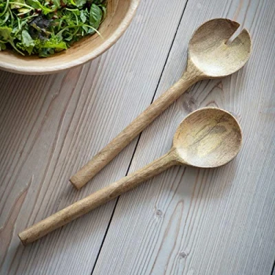 Image of Rustic Serving Spoons Set Premium Mango Wood by CKB LTD Dinner Dining Table Salad Food Buffet Handle Tableware 8 x 30cm