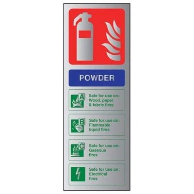 Image of V Safety Fire Extinguisher Powder ID Sign 75mm x 200mm 3mm Brushed Alu Comp