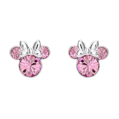 Image of Minnie Mouse Silver Plated Pink Crystal Stud Earrings for Girls and Women