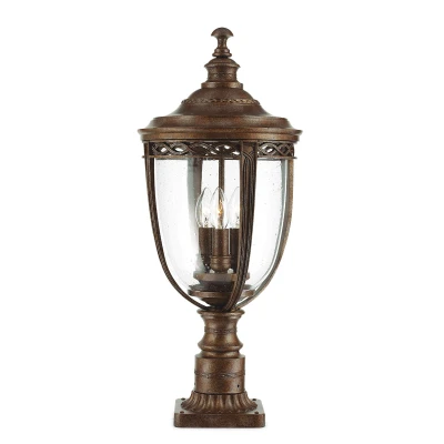 Image of English Bridle 3 Light Large Outdoor Pedestal British Bronze IP44, E14
