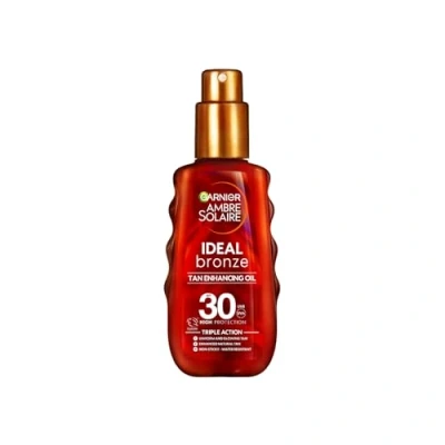Image of Garnier Ambre Solaire Ideal Bronze Protective Oil Sun Cream Spray SPF30, High Protection Factor 30, Shea Butter, Water Resistant &amp; Non Greasy Sunscreen, UVA UVB Protection, 150ml