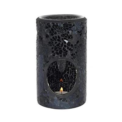 Image of Grindstore Black Crackle Pillar Oil Burner 8x14.5cm