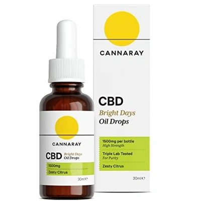Image of Cannaray CBD Oil Drops Bright Days, 1500mg, Zesty Citrus Strong High Strength 5% Vegan, THC Free &amp; GMO (30ml)