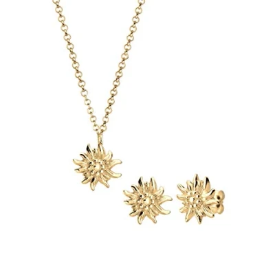 Image of Elli Jewellery Set Ladies Edelweiss Traditional in 925 Sterling Silver Gold Plated